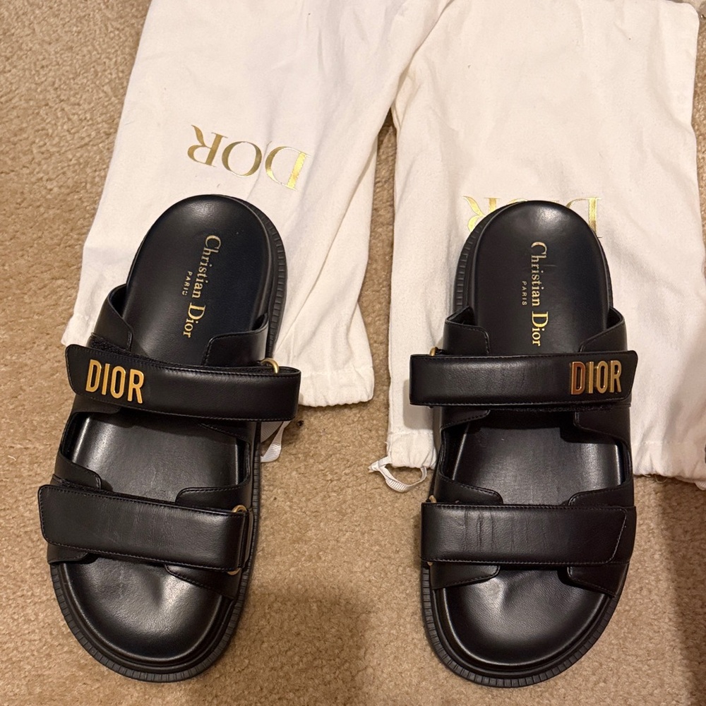 Dior Black Slides with Gold Accents